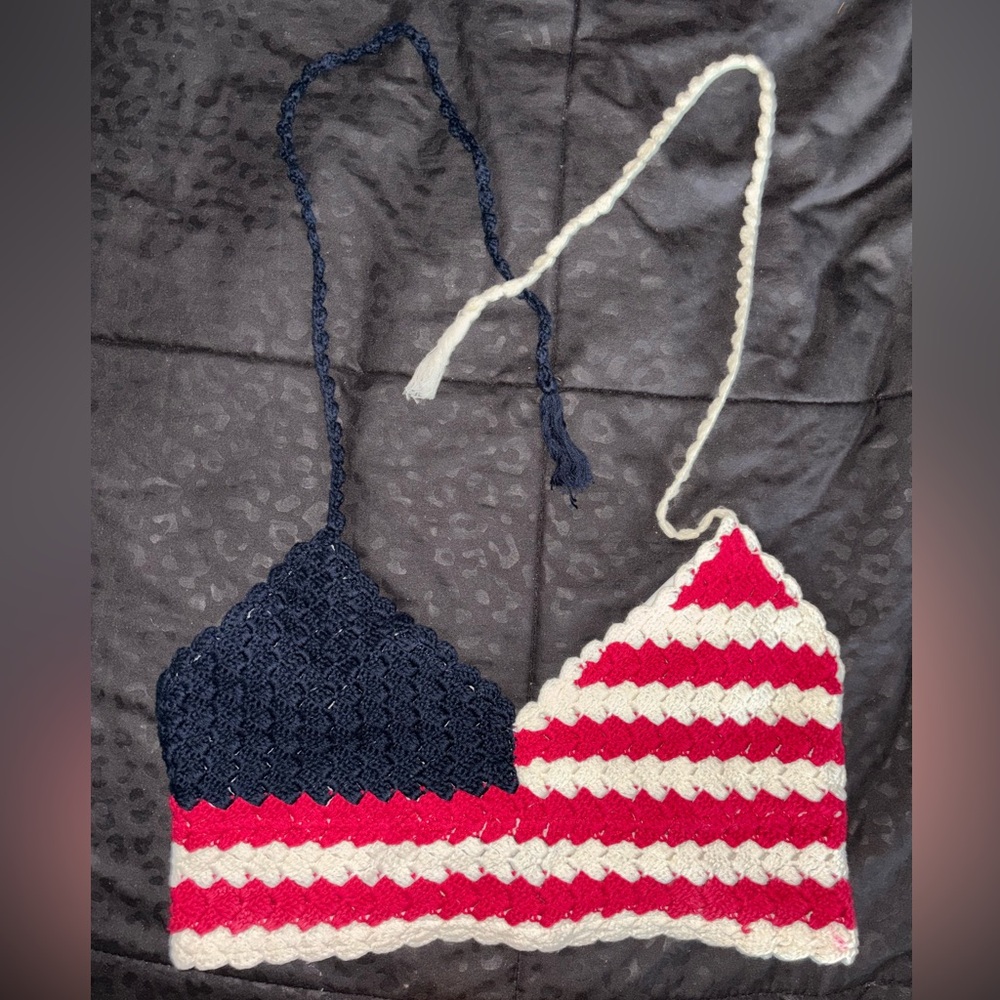 Rue 21 Women’s/Junior’s Crochet American Flag Cropped Halter Top
